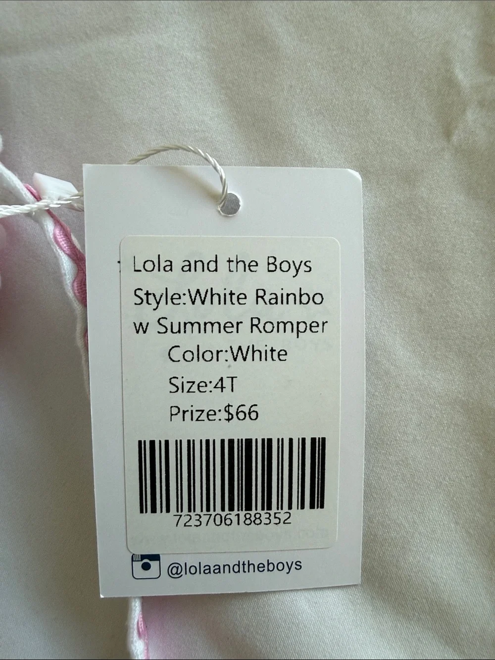 NWT: Lola + The Boys White Cotton Romper with Rainbow Ric-Rac Trim